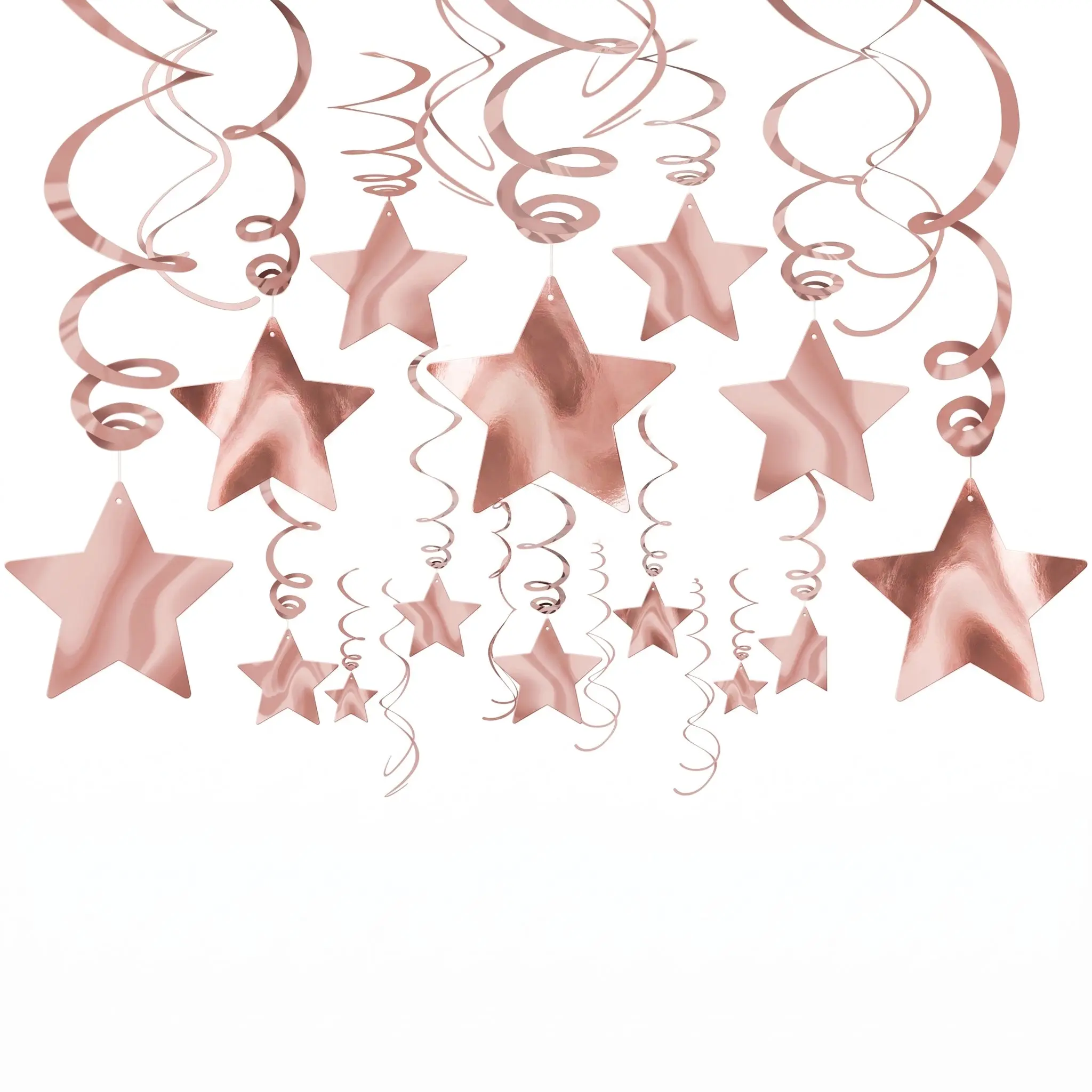 Rose Gold Shooting Stars Swirl Hanging Decorations - 30 Pack