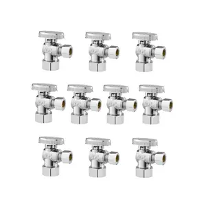 VEVOR 10-Pack Angle Stop Valve, 1/4 Turn Water Shut Off Valves, 1/2 Nominal (5/8 OD) Compression Inletx 3/8 OD Compression Outlet Shutoff Valve for Bathroom Kitchen Toilet Shower Plumbing