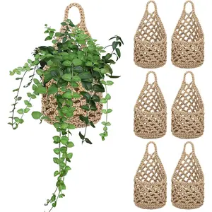 Foxtell 6 Pack Macrame Plant Hangers, 9.4" x 5.1" Cotton Wall Hanging Plant Baskets, Boho Woven Hanging Storage Flower Baskets for Indoor Outdoor Plants, H