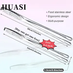 HUASI Stainless steel food tongs [Buy one get one free, buy 11-inch get a free 9.4-inch]. Chef's cooking tongs, perfect for handling food, steaks, salads. Essential kitchen utensil for camping and picnics, barbecue accessories, and kitchen supplies.