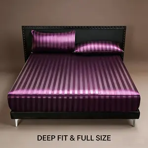 Luxury Satin Stripe Bed Sheet Set, Soft Silk Pillowcase, Breathable Anti-Wrinkle Bed Cover, Multiple Colors Available, Hotel & Home Use