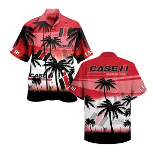 Case IH Agriculture Hawaiian Shirt, Red Palm Tree Aloha Shirt for Men Women, Summer Beach Shirt, Vacation Farmer Shirt, Tractor Gift