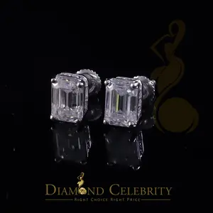 Diamond Celebrity’s Men’s/Women's 925 Silver White 2.50 ct VVS ‘D’ Moissanite Emblard Cut Stud Earrings