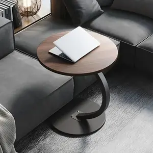 Small coffee table - Internet - famous living room sofa - Modern creative sofa - Round bedside table - Corner coffee table for small - sized units - Metal frame and wooden tabletop - Suitable for balconies, terraces, or indoor spaces