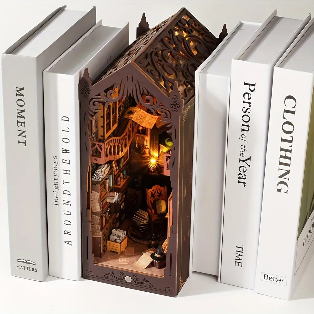 Book Nook Kit, Mini Book Shelf Decorative Craft, DIY Handmade DIY Miniature House Kit, Home Decoration and Art House, Perfect Explosion Gift, Wooden