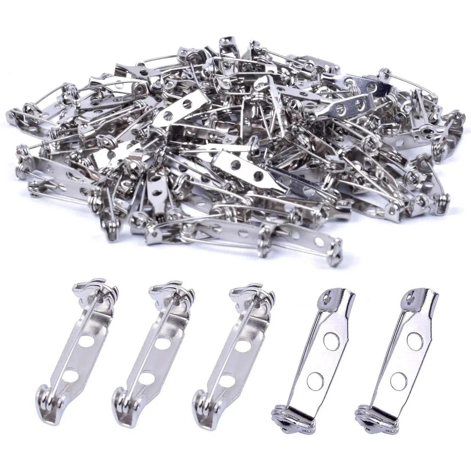 BronaGrand 100pcs 20mm Stainless Steel Bar Pins Brooch Pin Backs Safety Catch Pins Craft Pin Back Clasp Brooch with 2 Holes, Silver