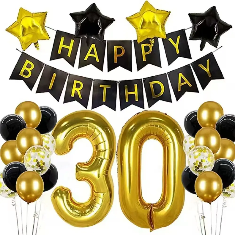 Gold Birthday Party Decorations for Men and Women, Balloon Decoration Set, Metallic Latex Balloons, 40 Inch Aluminum Foil Balloons, 30th, 40th, 50th, 60th, Balloon Decorations Kit