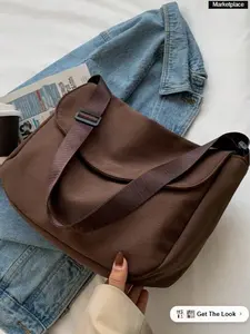 Minimalist Solid Color Crossbody Bag With Zipper, Magnetic Snap Closure And Adjustable Shoulder Strap