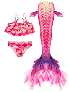 Girls Mermaid Swimsuit Mermaid Tail Beach Party Birthday Gift, Bikini Set Includes 1 Tail, 1 Top, 1 Shorts, Flippers Not Included, Swimwear Sets