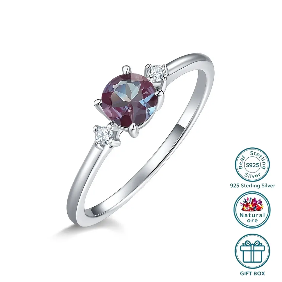 Vintage Ring for Women with Intricate Filigree Band, Single Round Synthetic Alexandrite Color-Changing Engagement Stone, 1 Piece, Us Sizes 6-8, Female, Inlay, Adults, Us 6#