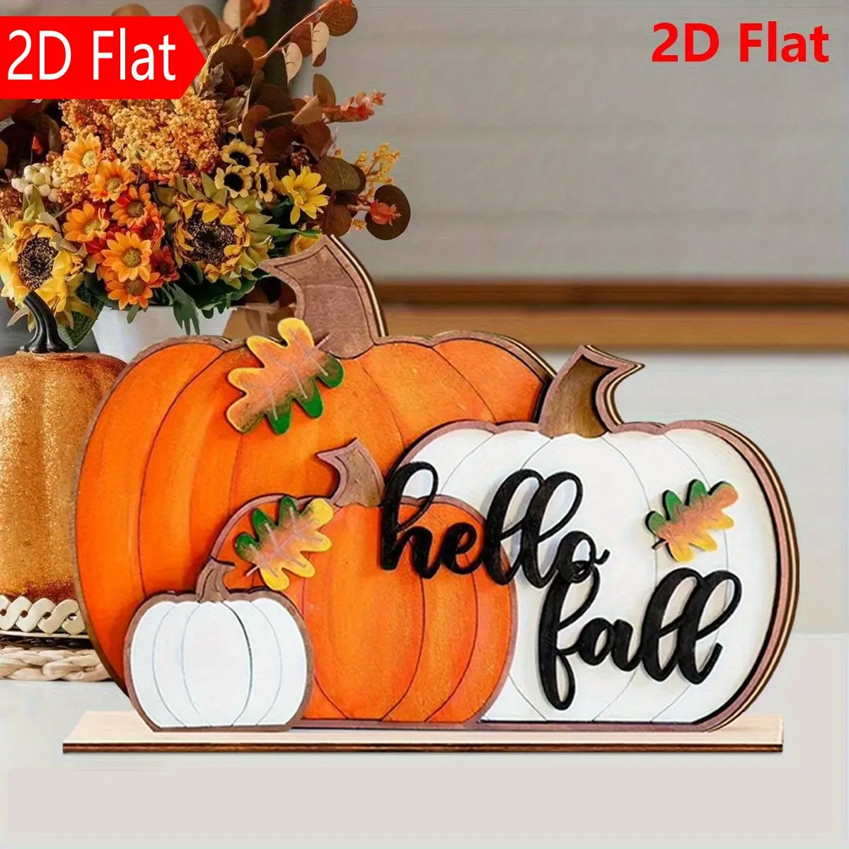 2D Pumpkin Wooden Table Decor, Fall Thanksgiving Centerpiece, Home Decor Plaque, Rustic Farmhouse Harvest Sign, Kitchen Party Display, Durable Natural Aesthetic