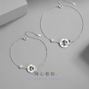 Interlocking Pure Silver 925 Couple Bracelets Fashion Versatile Style Bracelets