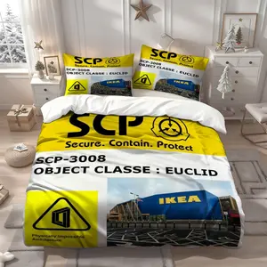 3Pcs SCP IKEA shelter terrier theme printed three-piece bedding set, soft duvet cover and two pillowcases, suitable for all seasons, ideal for home bedrooms and guest rooms, ideal for family friends, festivals, 1 Duvet Cover + 2 Pillowcases (No Insert)