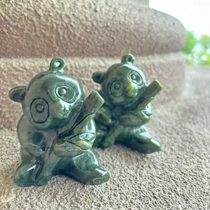 Green Jade Serpentine Panda Carving