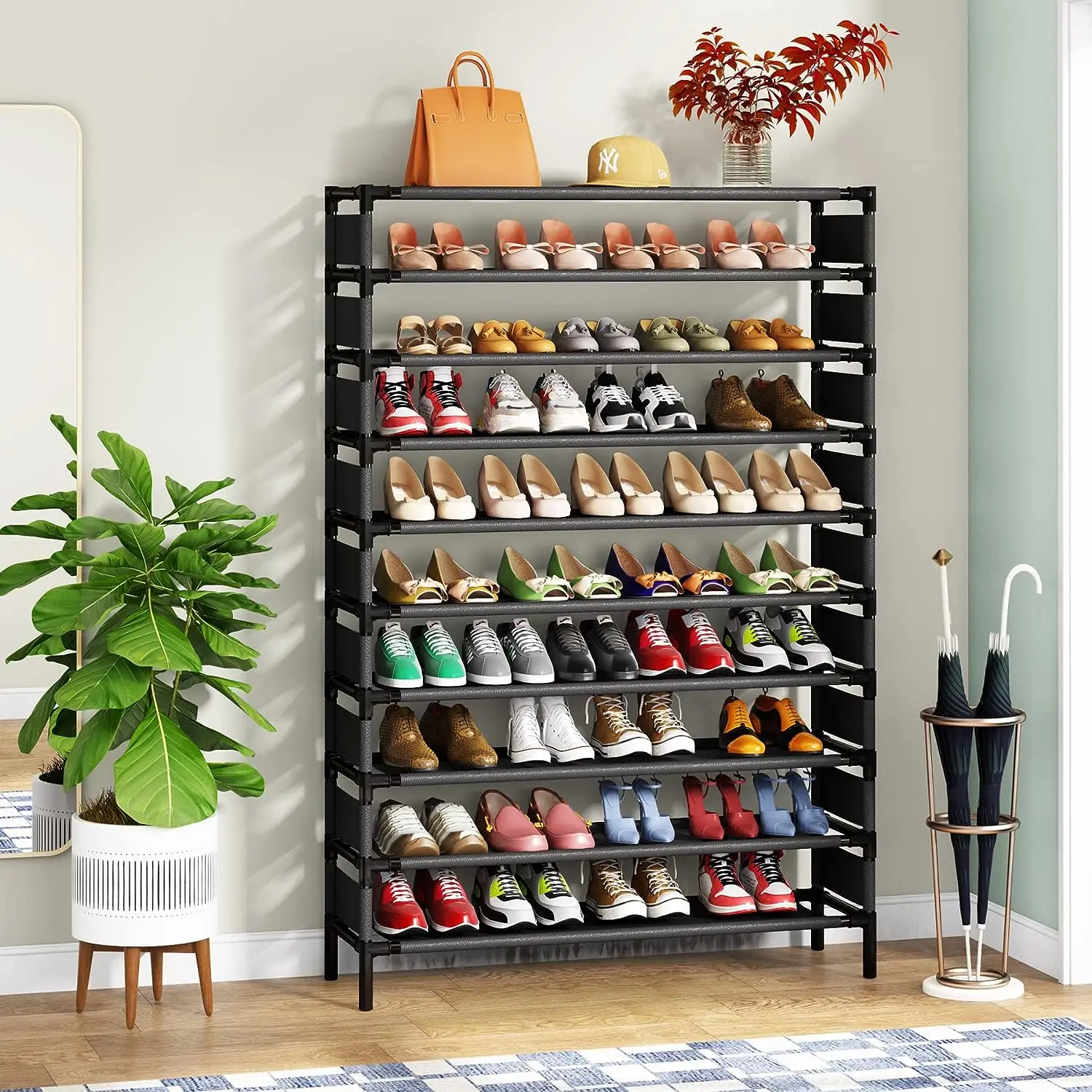 Tribesigns 10 Tiers Shoe Rack, Large Capacity Shoe Shelf for 50 Pairs, Space Saving Shoe Storage Metal Organiser