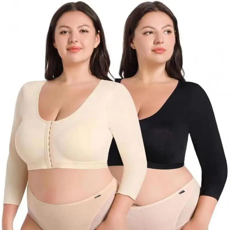 S-5XL Big Size Shaper Tops for Women Arm Compression Post Surgery Front Closure Bra Tank Top Shapewear Black Corset Tummy Tuck Garment Belly Binder Womenswear Long Sleeves Seamless Push Up