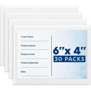 Index Card Holder 4x6” 30 Pack Clear Self-Adhesive Pockets Label Holders for Organizing Storage Bins & Containers Plastic Sleeves for Protecting Cards & Labels