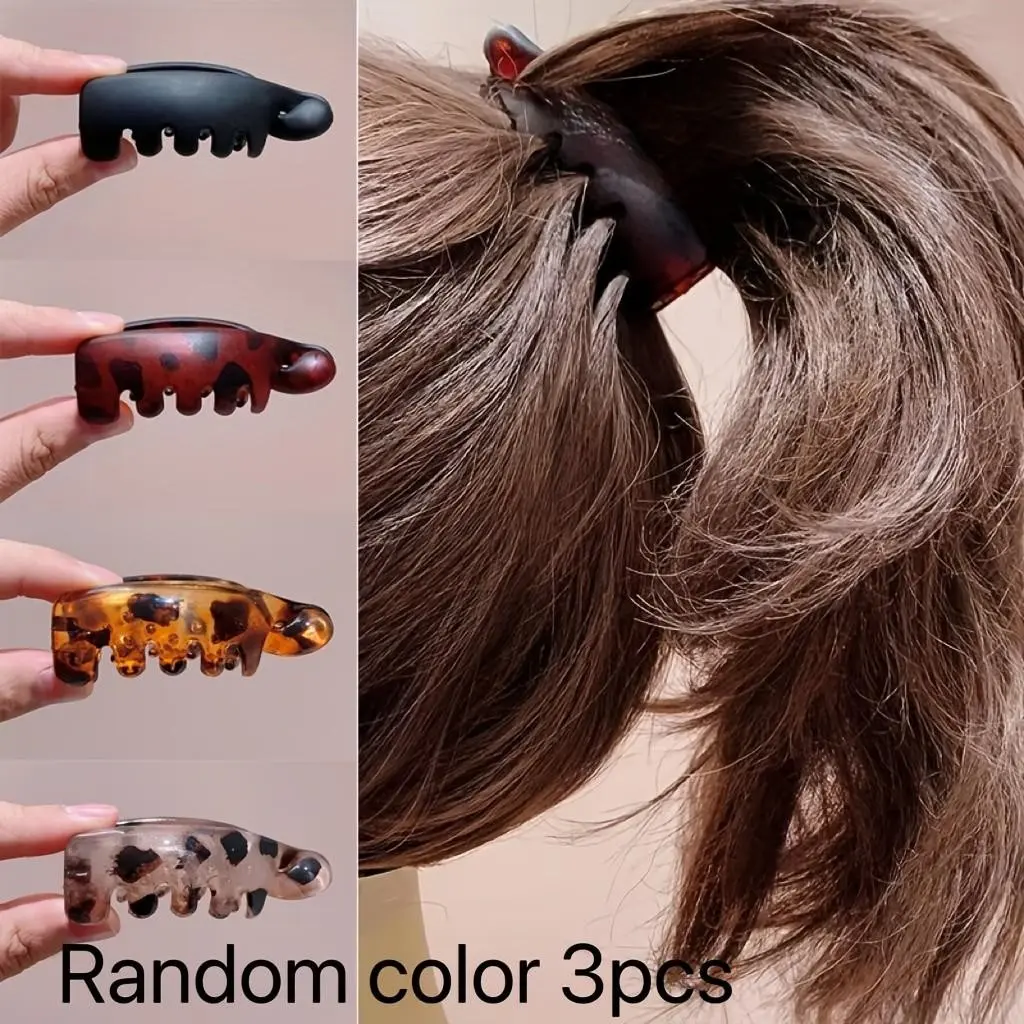 3pcs Single Non-Slip Banana Hair Clips for Women- Vintage Oval Leopard Print, Amber and Black, Suitable for Secure Ponytails, Bun Hairstyles, and Curly Hair Styles, Claw Clip, Anti Slip Clips, Hair Styling Clips