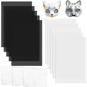 10Pcs Fursuit Eye Mesh, 0.5Mm Waterproof Printable PVC Plastic Cosplay Mesh Canvas and 3Pcs Felt Sheets for Furry Costume Roleplay, Fursuits, Props, Handicrafts(11.81X7.87", White & Black) Dreamtop