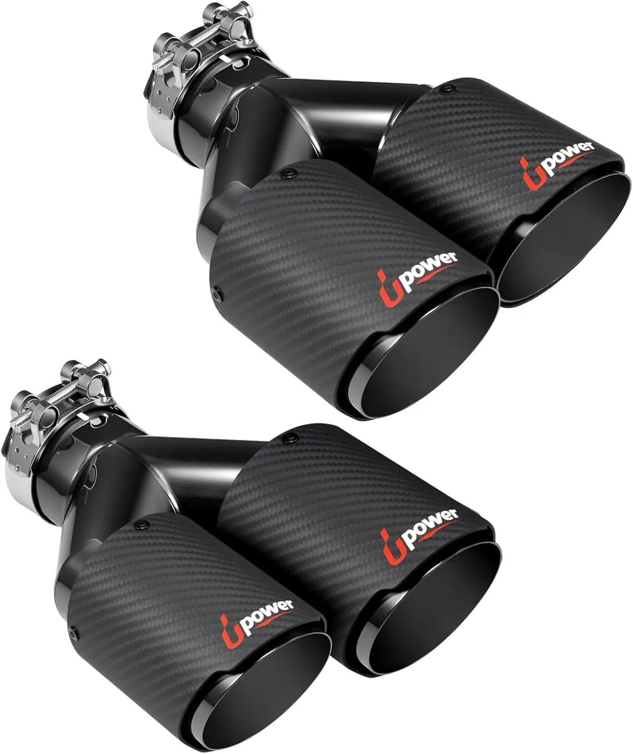 Upower Pack of 2 Carbon Fiber Exhaust Tip Tailpipe 2.5 Inch Inlet 3.5" outlet 9.8" Length Stainless Steel Exhaust Muffler Tip for Car Truck