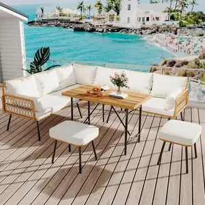 GAOMON 6-Pieces Outdoor Patio Conversation Set, Wicker Furniture Set with Coffee Table & Cushions, Outdoor Sectional Sofa for Balcony, Backyard, Deck, Poolside