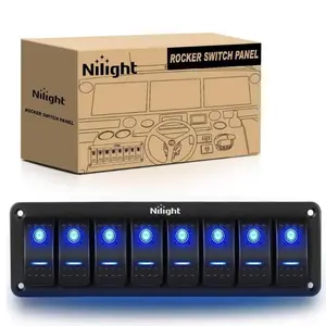 Nilight 8Gang Aluminum 5Pin ON/Off Blue Rocker Switch Panel