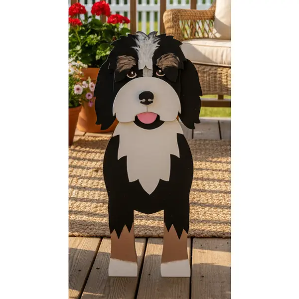 Bernedoodle Planter Box | Handmade Dog Planter & Home Décor