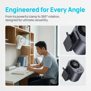 Clip-On Car Fan| 360° Rotation, 100-Speed Stepless Control, USB Rechargeable Portable Fan with LED Display for Car, Desk & Travel