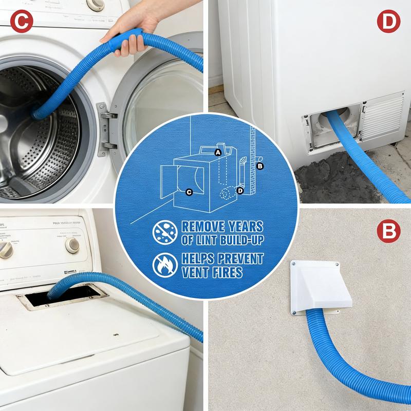 Dryer Vent Cleaner kit Dryer Lint Vacuum Attachment with Stretch Universal Connector, Dryer Vent Cleaning Tool Vacuum Hose Lint Remover, Blue