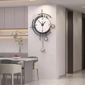 Large Decorative Pendulum Wall Clock - Silent Non-Ticking Battery Operated Metal Wood Art for Kitchen, Bedroom, Office, Indoor Home Decor