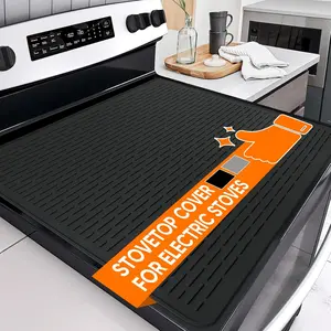 Stove Top Cover for Electric Stove & Gas Burners Heat Resistant Silicone Mat 28"x20" Black Protector for Glass Cooktop & Countertop Easy to Clean