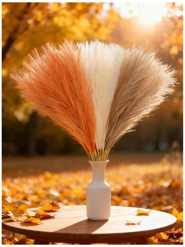 15Pcs/6Pcs Artificial Pampas Grass 55cm/21.65in Fluffy Faux Flower Beige, Brown, Orange Colored Artificial Reed Faux Pampas Grass For Home Farmhouse Decor, For Bohemian Decor, Artificial Flower Fake Pampas Decor, Vase Filler Room Decoration