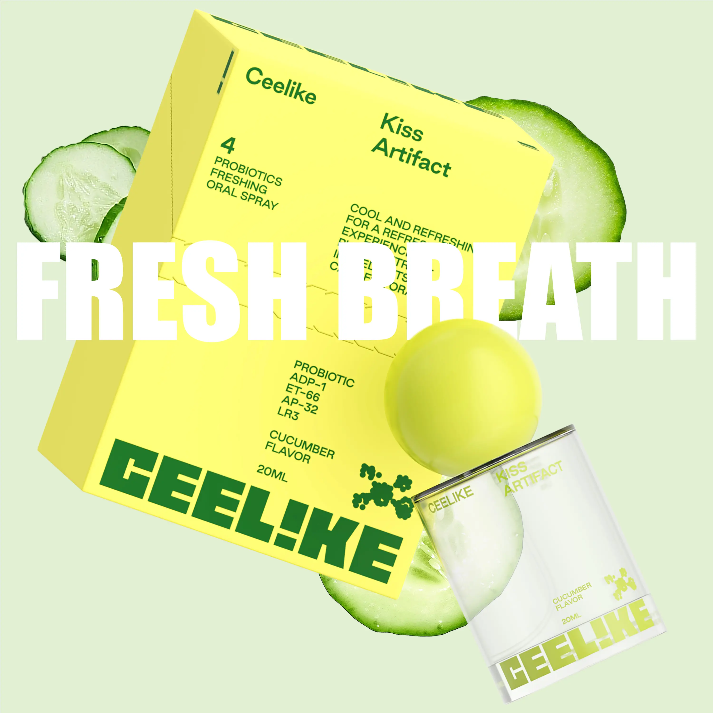 CEELIKE Cucumber Oral Spray, Long-Lasting Breath Freshener for Adults, Sugar-Free, Portable 20ml Mini Bottle for Self Care, Self Care Products, Mini Toiletries For Purse, Oral Care, Non-Toxic