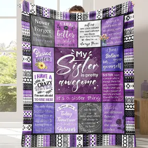 Letter Pattern Blanket with Storage Bag, Sister Blanket Gift, 1 Count Soft Comfortable Throw Blanket, Cozy Throw Blanket, Warm Napping Blanket for Home Office Travel Camping # GLOBAL PICKS
