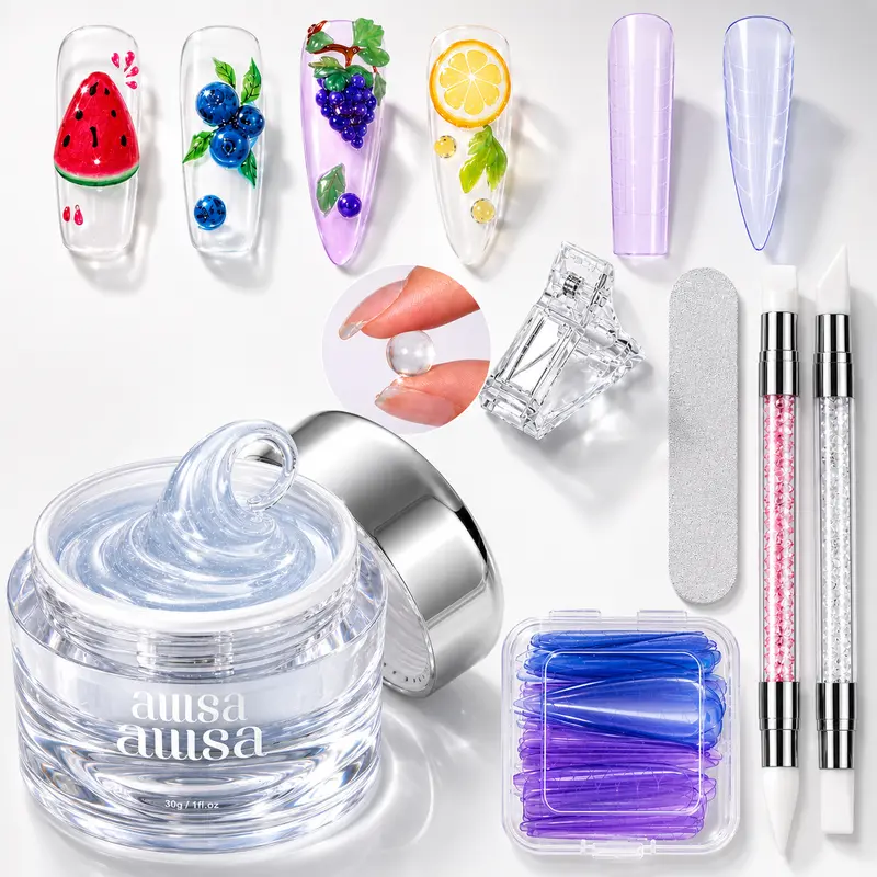 AILLSA Solid Builder Nail Kit - 30g Non-Stick Extension Gel, Dual Forms, Silicone Brushes, All-Inclusive Set for Nail Care, Gel X at Home Summer DIY Manicure Starter for Beginners backtoschool sohochic