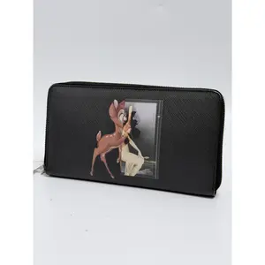 Pre-owned GIVENCHY Leather Clutches & Wristlets Disney Bambi Print Coated Canvas Zip Around Long Wallet Black Clutch ZS001GV