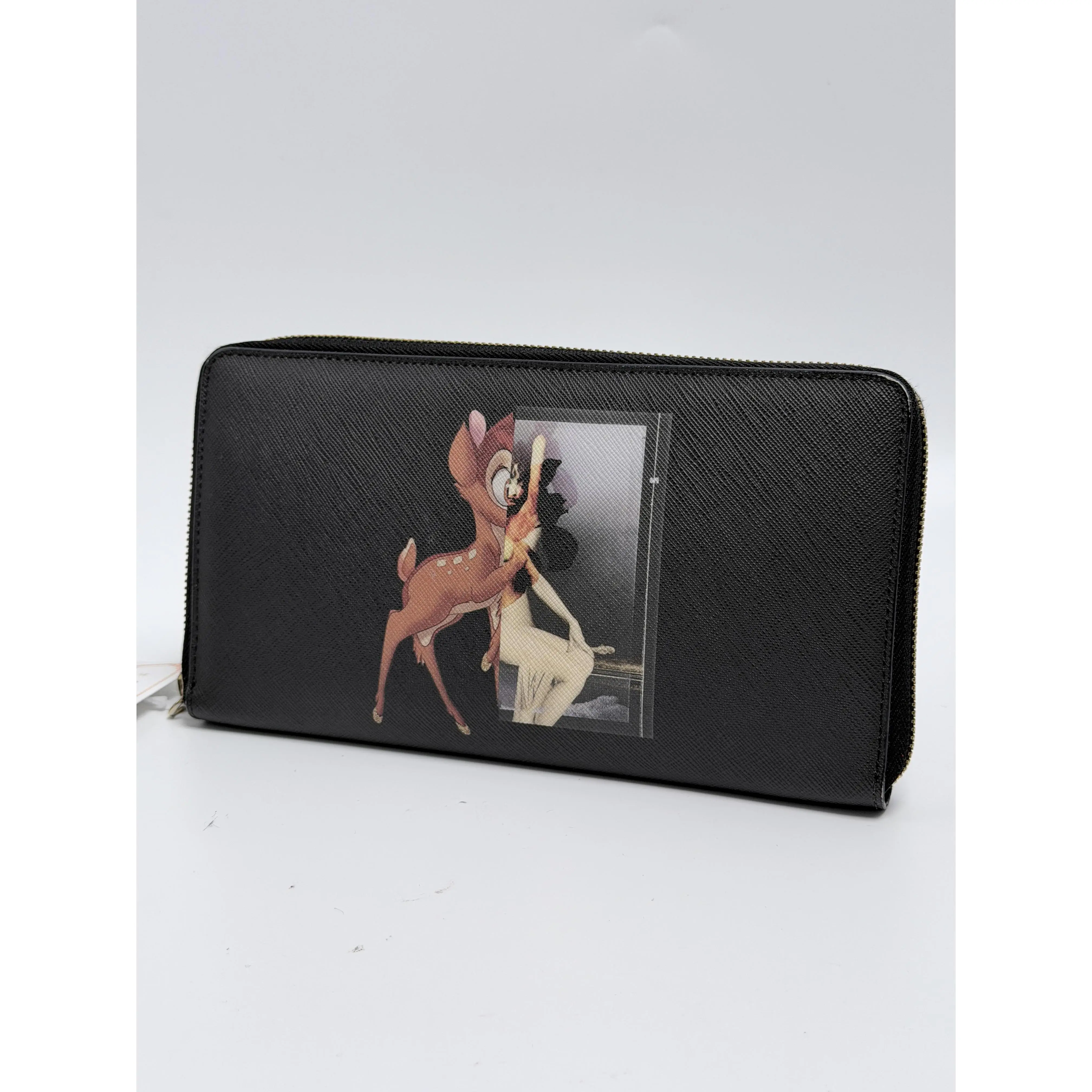 Pre-owned GIVENCHY Leather Clutches & Wristlets Disney Bambi Print Coated Canvas Zip Around Long Wallet Black Clutch ZS001GV