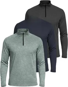 Real Essentials Men's Dry-Fit Quarter Zip Long Sleeve Athletic Performance Pullover 3-Pack in Big & Tall Sizes for Gym Golf Running Hiking & Tennis Comfortable Quick-Dry Fabric