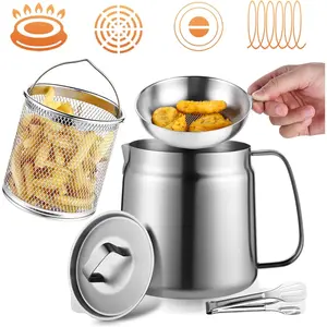 68oz Stainless Steel Oil Filter Pot, Multifunctional 2 in 1 Oil Strainer Pot for Camping, Large Capacity Bacon  Saver with Strainer, Kitchen Cooking Oil Container, Mini Deep Fryer with Basket