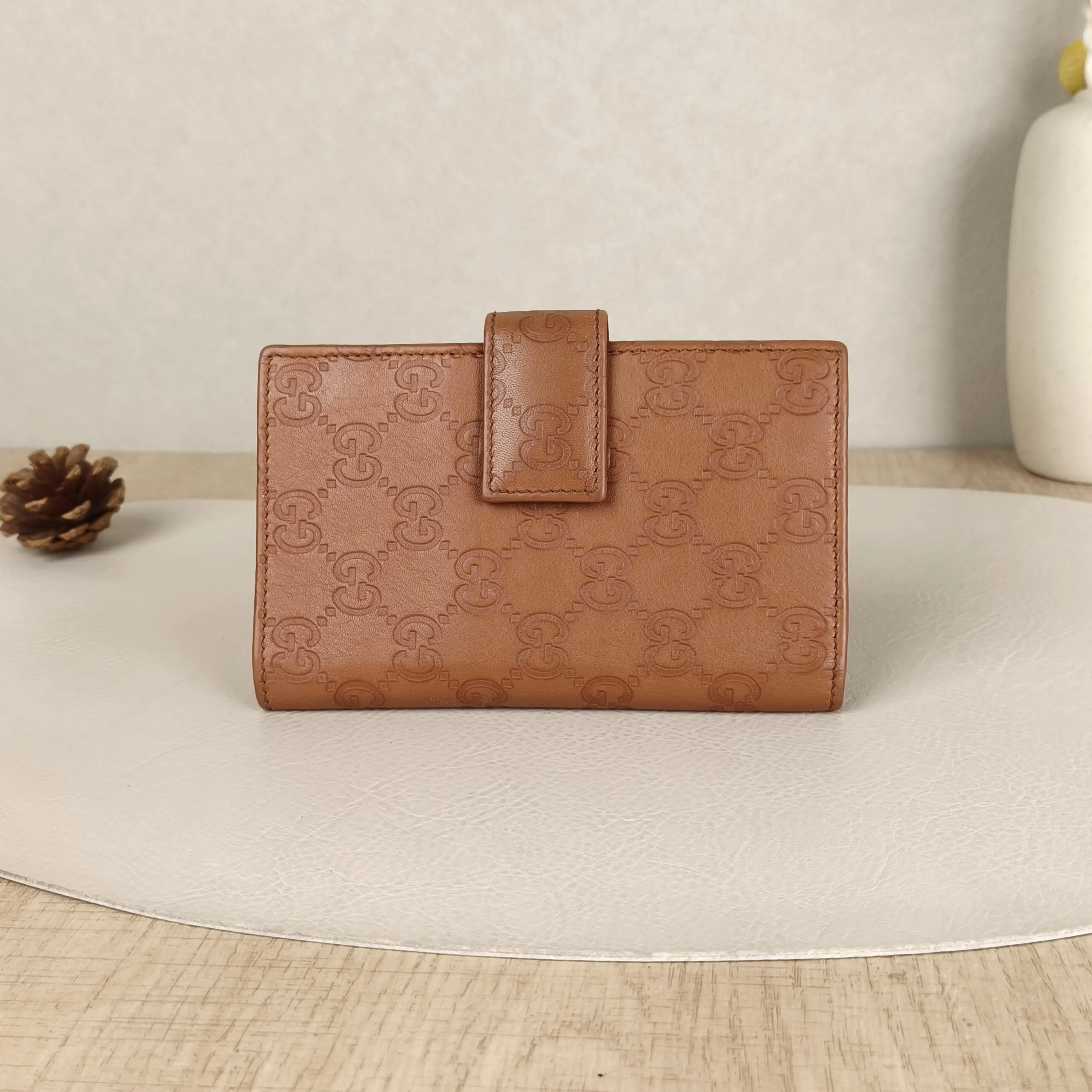 Pre-owned GUCCI Calfskin Small Leather Goods Guccissima Brown Embossed Full Snap Bi fold Wallet D8071312