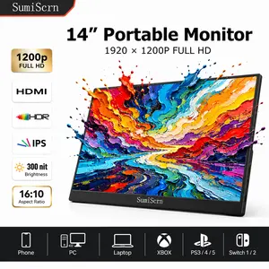 SumiScrn 14'' Portable Monitor, HD 1200P, FHD, 60Hz, for Phones, Android Laptop PC, with Speaker