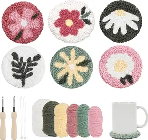 Punch Needle Kit – 6 Floral Design Punch Needle Embroidery Kit w/Monk Cloth, Embroidery Hoop, Yarn & More - Essential Punch Needle Supplies for Crafters - Ideal Punch Art for Beginners