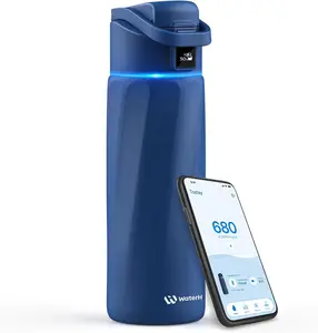 WaterH Smart Water Bottle 24oz BPA-Free Stainless Steel Vacuum Insulated with Hydration Reminder & App Integration Perfect Gift in Blue - Drinkware