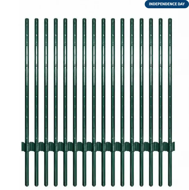 5ft Heavy Duty U-Channel Metal Fence Posts (15-Pack) - No-Dig Steel Fencing Stakes with Anchor Plates for Garden Wire Mesh & Yard Borders (4ft Above Ground, Green)