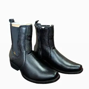 Mens Botin Venado Deer Boots Black Original Leather Semi Square Toe