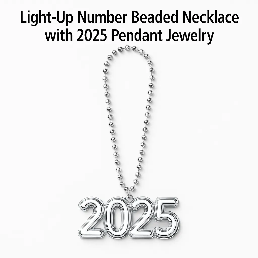 Light-Up "2025" Bead Necklace with LED Pendant for New Year's Eve