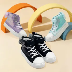 Toddler Sneakers for Girls Boys Canvas High Top Kids Fashion Sparkle Sequins Bow Shoes Running Walking Casual Shoes with Cute Sparkling Butterfly Design