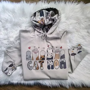 Cat Mom Hoodie Print Cute Graphic Sublimation Stylish Comfort Comfortable Cat Paw Prints