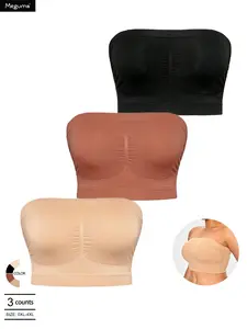 Women's Plus Size Strapless Bra, Wireless Push-Up Bandeau, Backless Design, Full Coverage, Casual Style, All Seasons