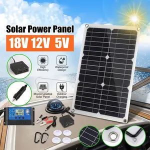 20W Portable Solar Panel with Dual USB & 100A Controller Monocrystalline for Phone RV Car Camping - Car Charger & Suction Cups Included